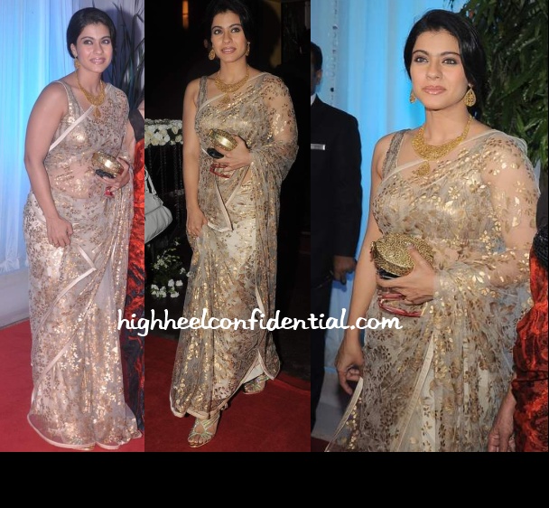 Bollywood Actress Kajol Wear Cream Saree