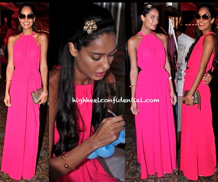 lisa haydon at elle carnival for a cause in deme pink maxi dress