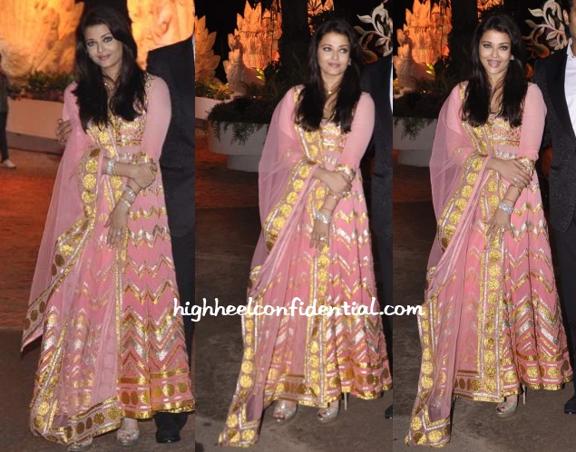 Aishwarya Rai Sparkles in Pink Waterfall Sequins Dress & Sandals