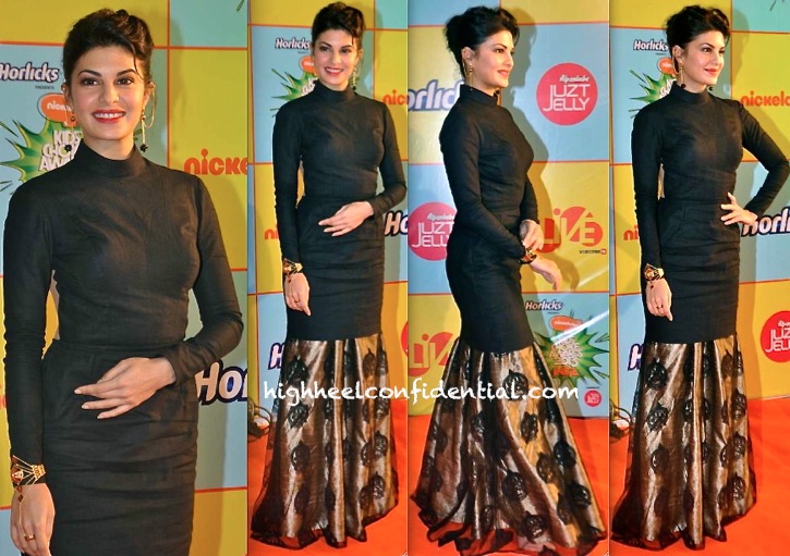 Jacqueline Fernandez In Nikhil Thampi And Manish Arora For Amrapali Jewelry At Nickelodeon India Awards 2013