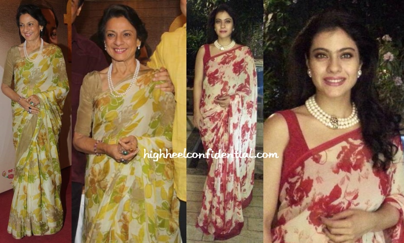 tanuja-kajol-floral-saris-pearls