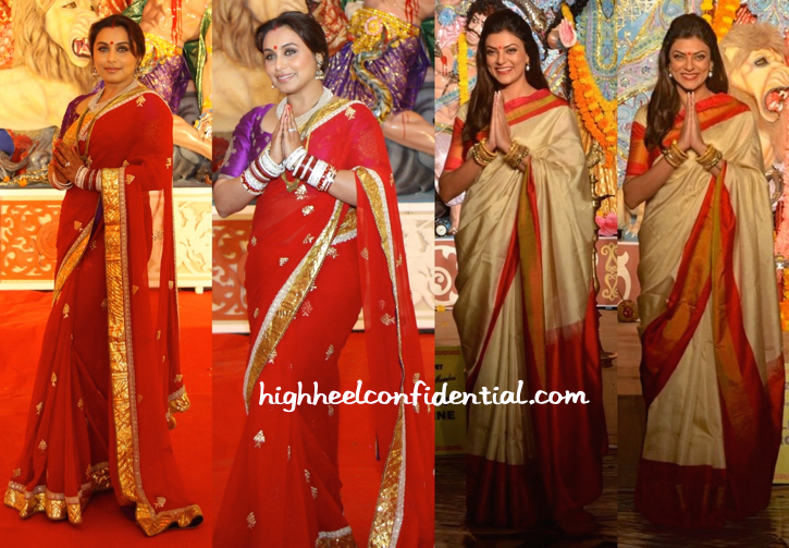 Rani Mukherjee And Sushmita Sen Photographed At Durga Puja Celebrations-1