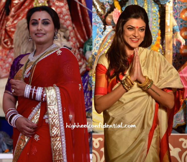 Rani Mukherjee And Sushmita Sen Photographed At Durga Puja Celebrations-2