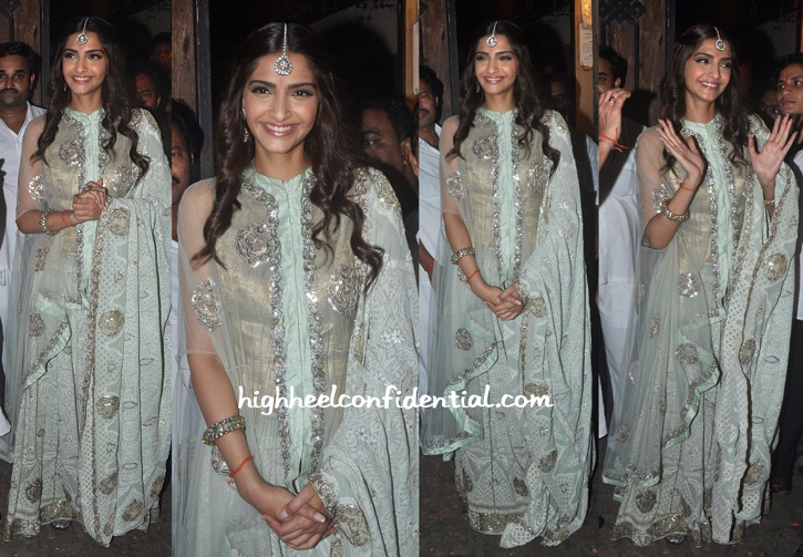 Sonam Kapoor In Anamika Khanna At Bachchans' Diwali Bash