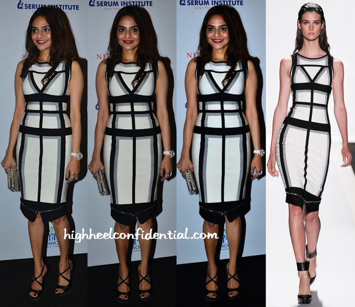 Madhoo Shah In Hervé Léger Spring 2014 At Hello! Hall Of Fame Awards 2014