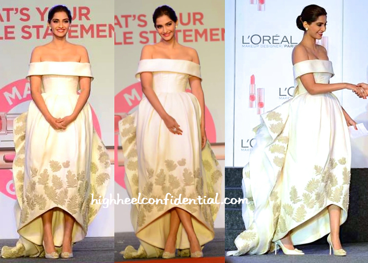 Sonam Kapoor In Ashi Studio And Nirav Modi Jewels At L'Oréal Paris Cannes Collection Launch-1