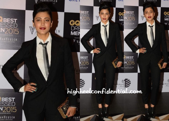 Shruti Haasan In Giorgio Armani And Judith Leiber At GQ Best Dressed Event 2015