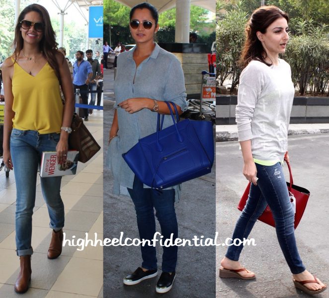 Esha Gupta, Sania Mirza And Soha Ali Khan Photographed At Mumbai Airport-2