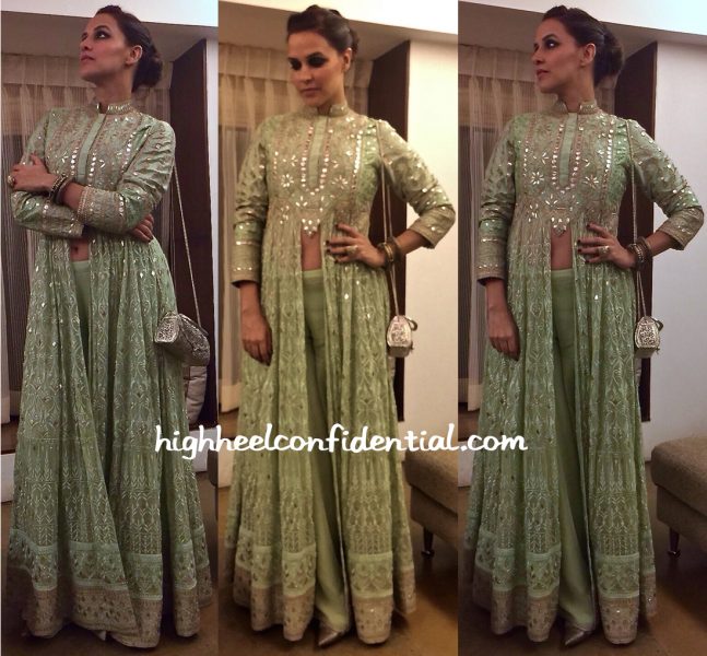 neha dhupia in anita dongre at a wedding in mumbai-2