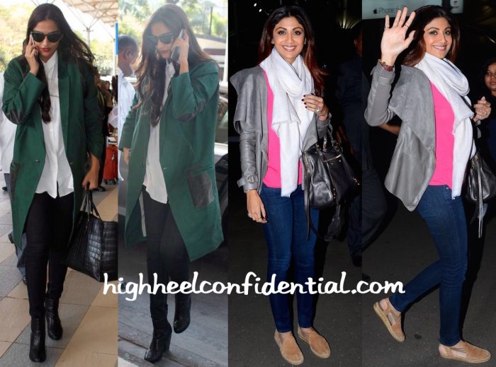 Sonam Kapoor And Shilpa Shetty Photographed At The Airport (With Balenziaga Bags In Tow)