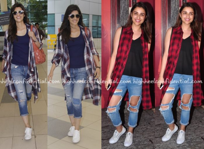 kriti-sanon-parineeti-chopra-denims-checked-shirt