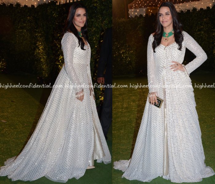 Neha Dhupia Wears Manish Malhotra To Trishya Screwvala-Suhail Chandhok Wedding Reception-2