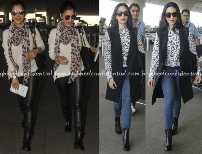 sophie-choudry-karisma-kapoor-mumbai-airport-leopard-print